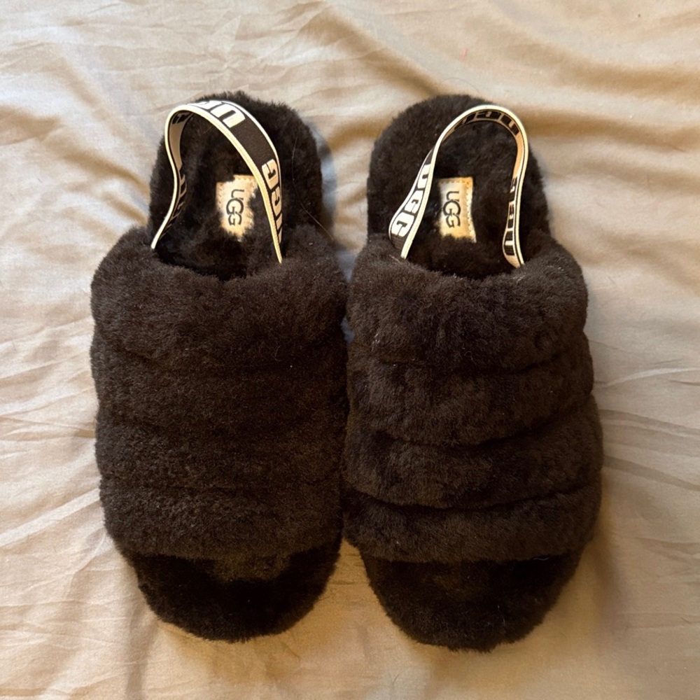 UGG Black Fluffy Slippers